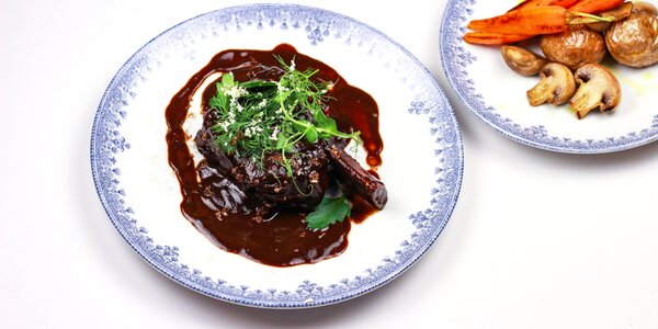 stewed beef rib with baked baby potatoes,