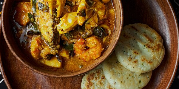 Seafood Oha with Grilled Parsley & Poundo Patties