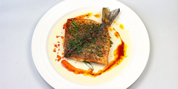 boneless sea bream on miso and lime butter,  