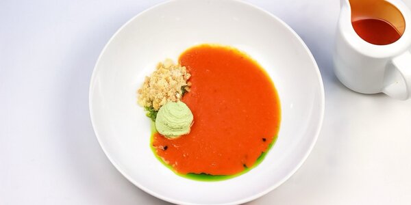 tomato soup with basil ricotta,