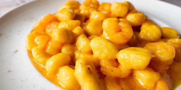 Gnocchetti di patate alla carbonara di gamberi