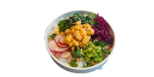 bowl with crispy prawns,