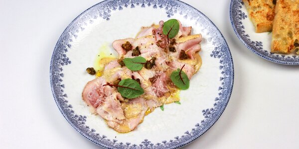 slices of veal meat with tuna mayo,