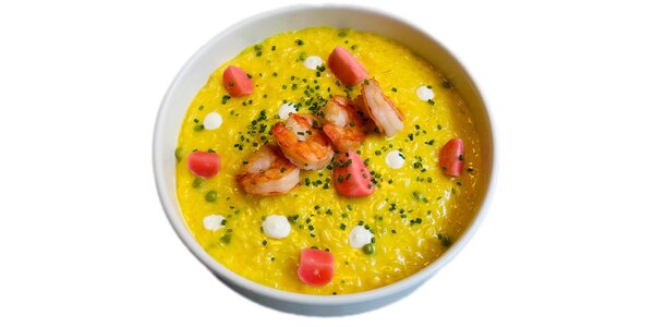 saffron risotto with grilled prawns,