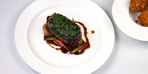 slow cooked beef cheeks with red wine sauce,  