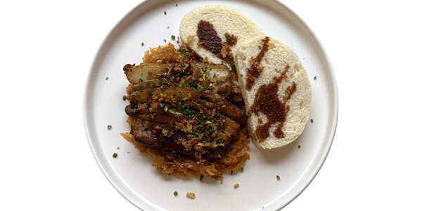 roasted pork belly with steamed dumpling,