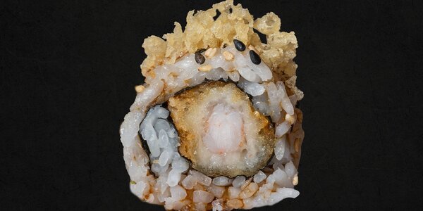 151 - Uramaki tempura di gamberone, crunch e salsa teriyaki [8 Pezzi]