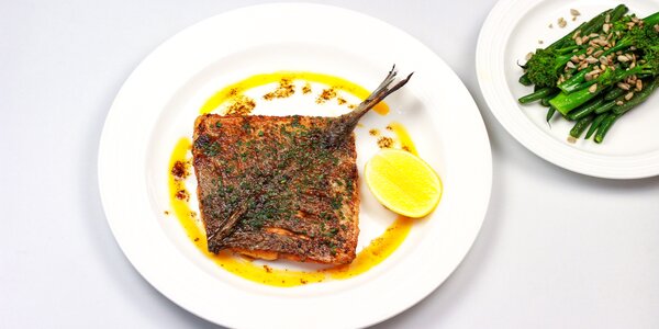 boneless sea bream on miso and lime butter,  