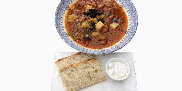 Cabbage soup with smoked meat,