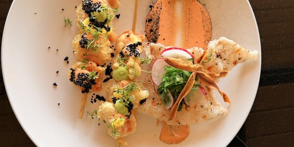 200g Tiger prawns in tempura with sriracha mayo and tobiko caviar