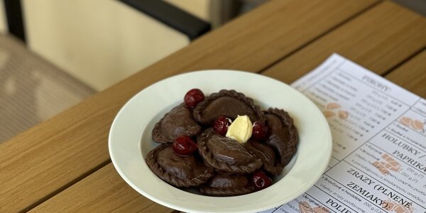 Chocolate with cherry and sweet cottage cheese