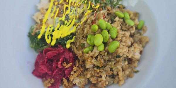 250G POKÉ S KURACÍM MÄSOM, RESTOVANOU RYŽOU, TERIYAKI A WAKAME ŠALÁTOM 