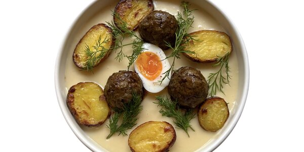 creamy potato stew with beef meatballs,