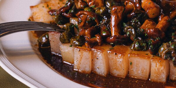 Iberico Pork Chop, Seasonal Mushrooms & Capers