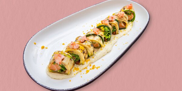 124 Roll di Zucchine grigliate su letto di Crema al formaggio Piacentino Ennese