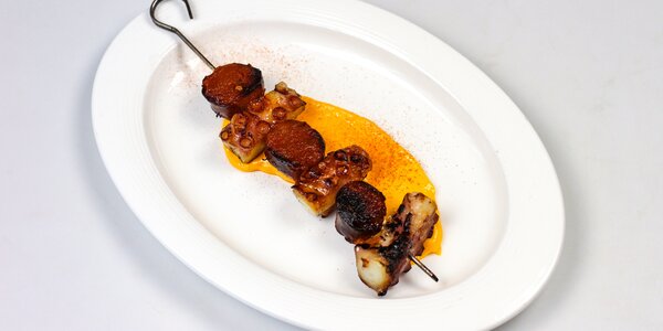 octopus and chorizo skewer,