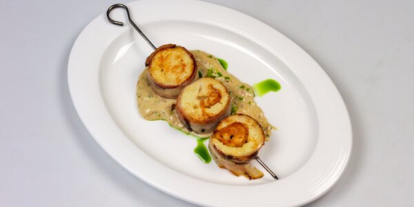 chicken skewer with pancetta and parmesan, 