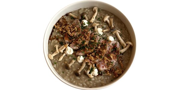 creamy mushroom risotto with pork tenderloin,