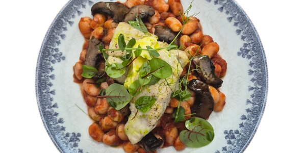 Grilled cod with lemon butter,