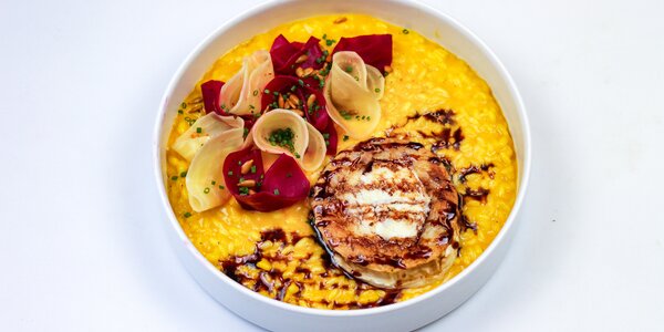 pumpkin risotto with grilled goat cheese, 