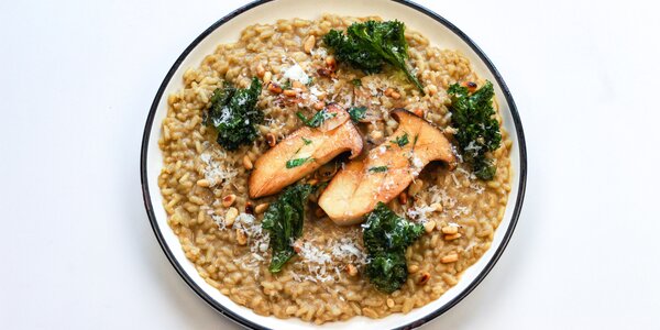 porcini mushroom risotto with grilled king oyster mushroom,