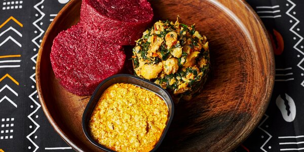 Smoked Mackerel Egusi & Red Eba