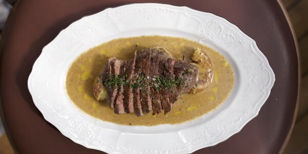 Pepper steak with baked Potatoes